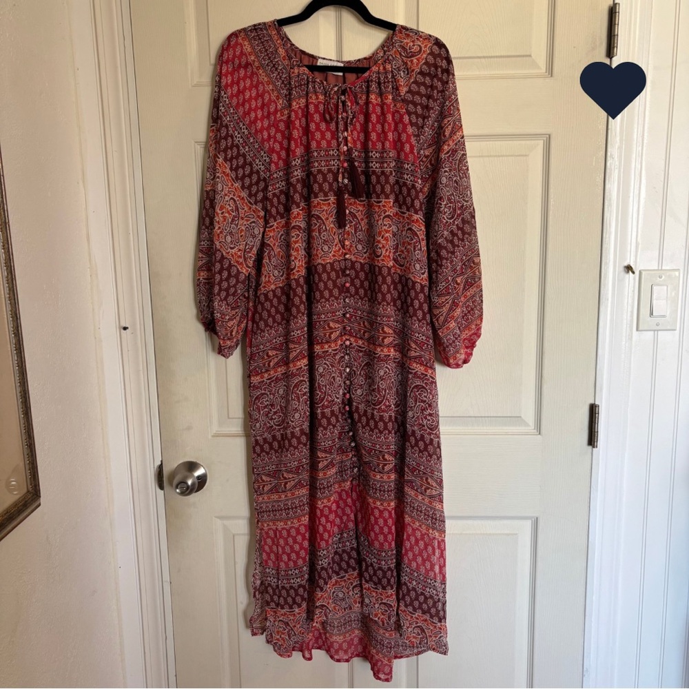 Dress Forum Button front Boho Bohemian Festival Long Sleeve Peasant Dress